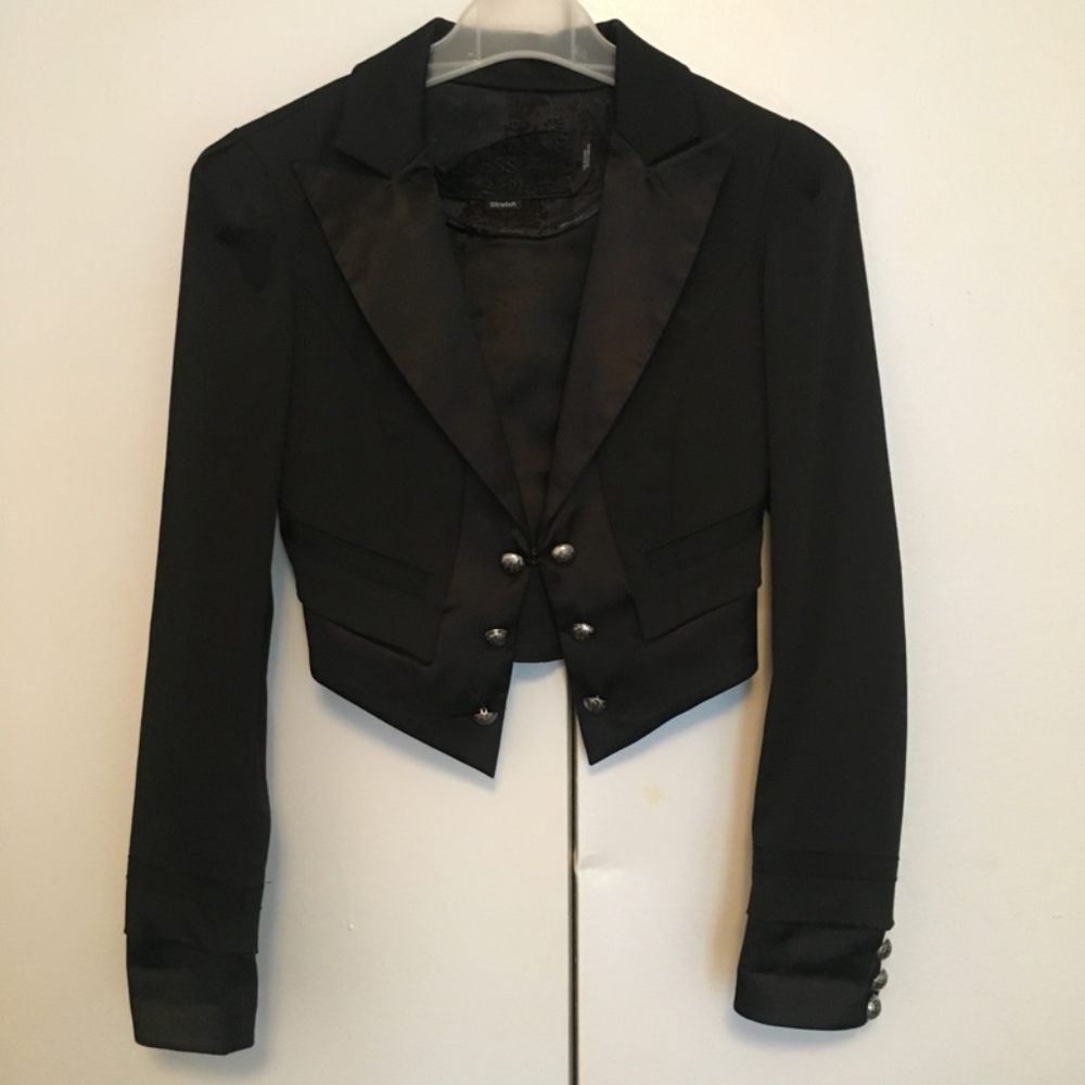 GUESS Cropped Black Blazer With Back Tie Detail Size XS